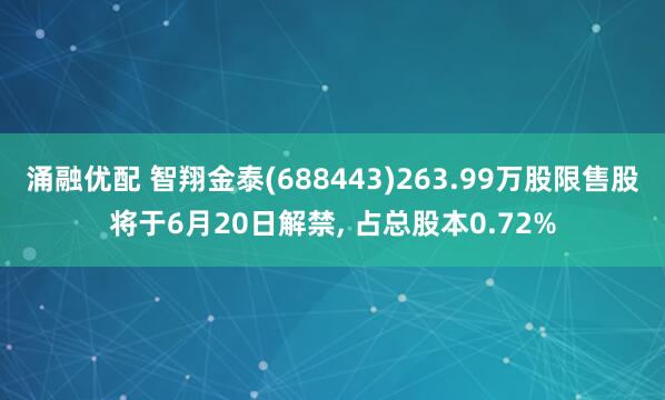 涌融优配 智翔金泰(688443)263.99万股限售股将于6月20日解禁, 占总股本0.72%
